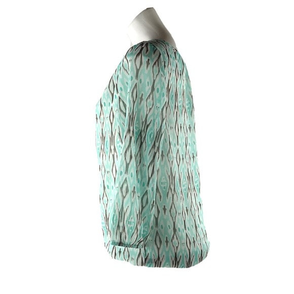 The Limited Shirt Womens Med Green Black Sheer Blouse Quarter Button 3/4 Sleeve - Picture 6 of 10